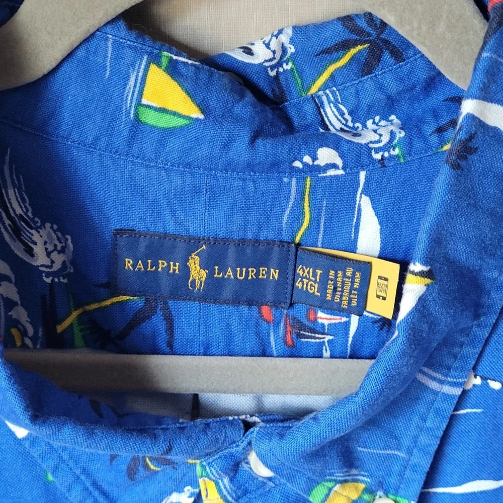 Polo Ralph Lauren 4XLT Mens Button Down Shirt Cotton Sailboats Islands Tropical